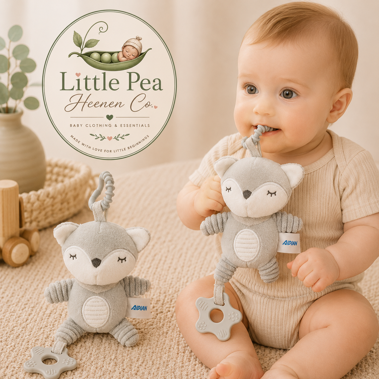 Soft Plush Fox Baby Toy with Teething Attachment