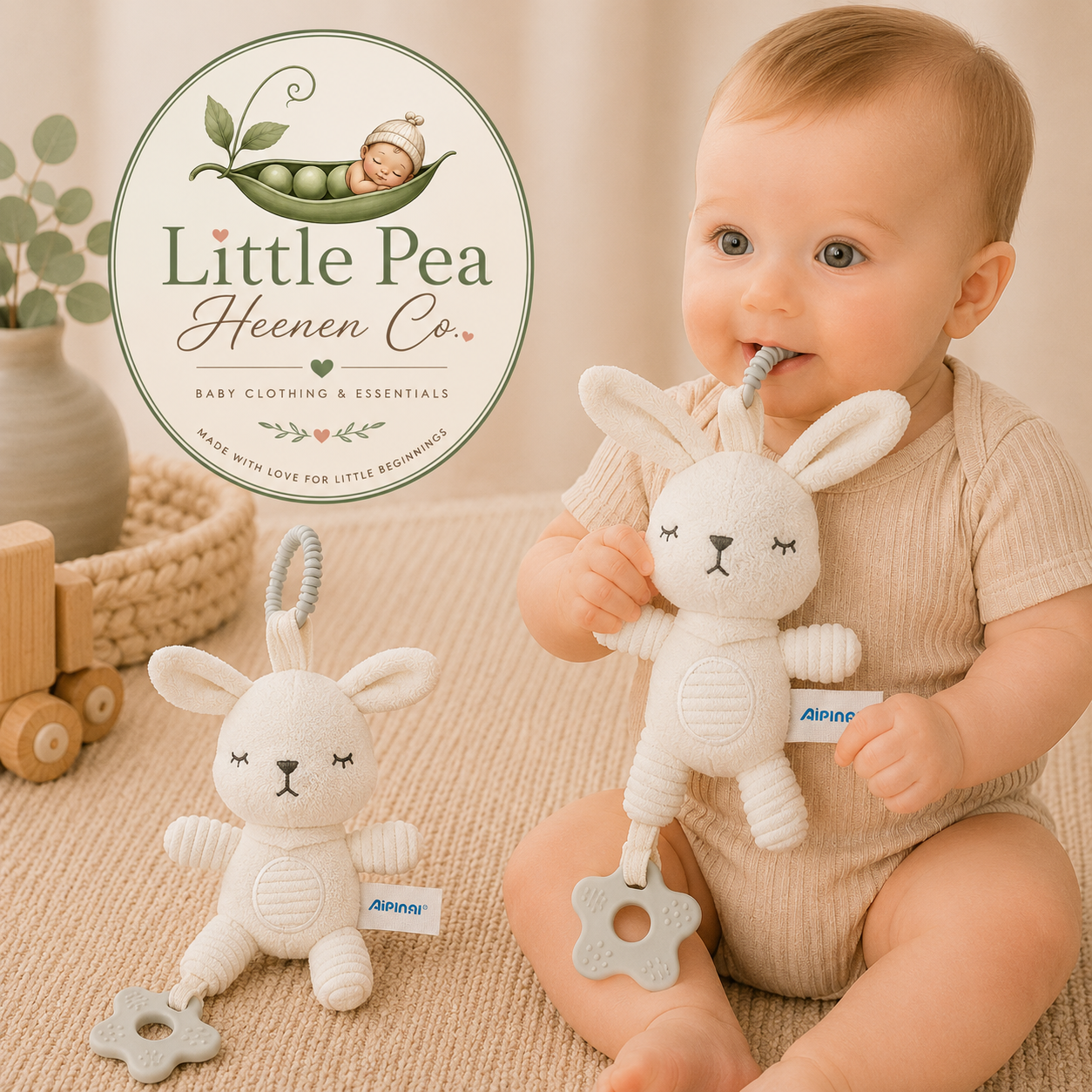 Soft Plush Bunny Baby Toy with Teething Attachment