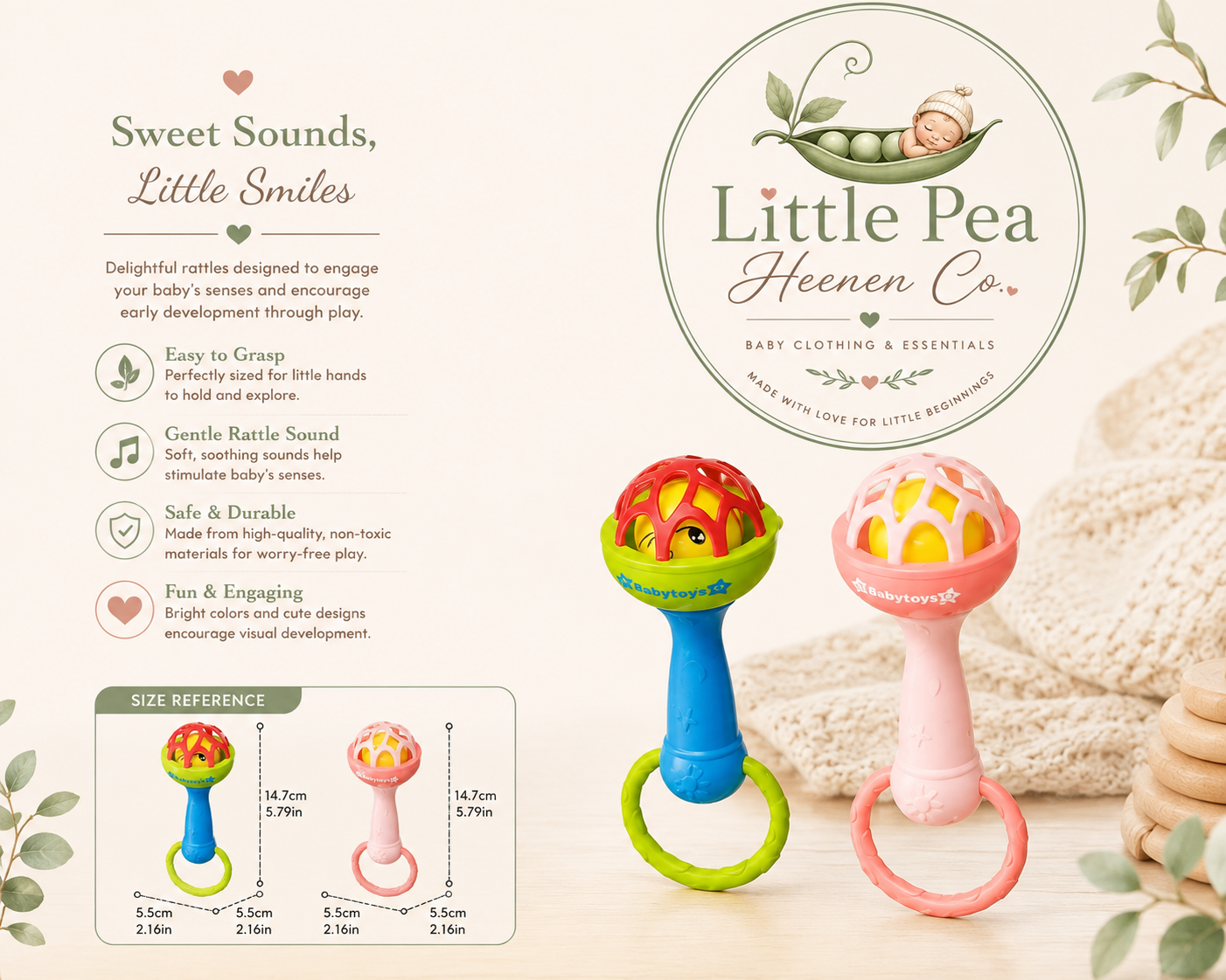 2-Piece Baby Handheld Rattle Set