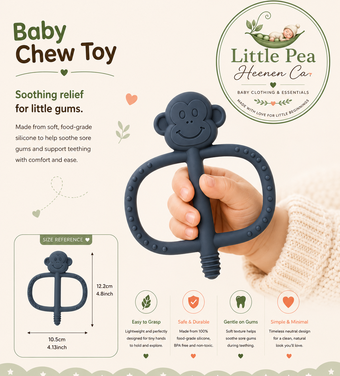 Monkey Baby Chew Toy / Silicone Teether — Dark Navy